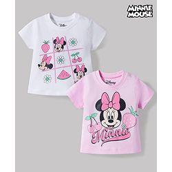 Babyhug Disney Cotton Knit T-Shirts Half Sleeve with Minnie and Friends Graphic Multi Color 3-6 Months Pack of 2