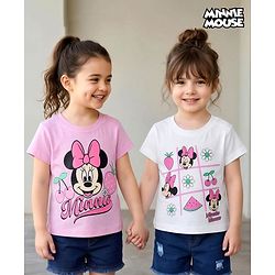 Babyhug Disney Cotton Knit T-Shirts Half Sleeve with Minnie and Friends Graphic Multi Color 3-6 Months Pack of 2