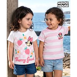 Babyhug Disney Cotton Knit T-Shirts with Minnie and Friends Graphic Half Sleeves Round Neck Multi Color 3-6 Months Pack of 2
