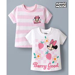 Babyhug Disney Cotton Knit T-Shirts with Minnie and Friends Graphic Half Sleeves Round Neck Multi Color 3-6 Months Pack of 2