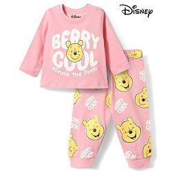 Babyhug Disney Single Jersey Knit Full Sleeves T-Shirt & Joggers Night Suit With Winnie The Pooh Graphics - Pink