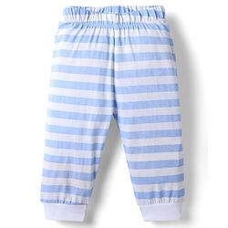 Babyhug Disney Single Jersey Knit Full Sleeves T-Shirt & Striped Pyjama Night Suit With Mickey Mouse Graphic - Light Blue