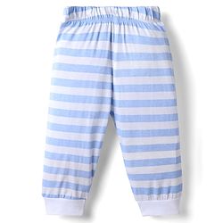 Babyhug Disney Single Jersey Knit Full Sleeves T-Shirt & Striped Pyjama Night Suit With Mickey Mouse Graphic - Light Blue