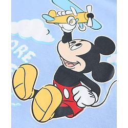 Babyhug Disney Single Jersey Knit Full Sleeves T-Shirt & Striped Pyjama Night Suit With Mickey Mouse Graphic - Light Blue