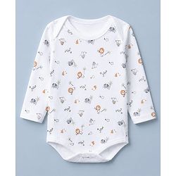 Babyhug 100% Cotton Interlock Knit Onesies with Lion & Cloud Print in White Green Blue Pack of 3
