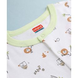 Babyhug 100% Cotton Knit Full Sleeves Animal Printed Romper With Cap - White