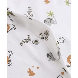 Babyhug 100% Cotton Knit Full Sleeves Animal Printed Romper With Cap - White