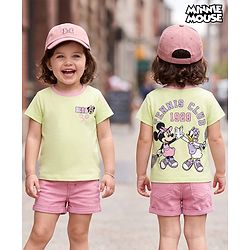 Babyhug Disney Single Jersey Knit Half Sleeves T-Shirt With Minnie Mouse Graphics - Limegreen