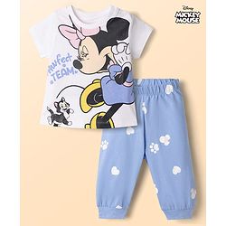 Babyhug Disney Single Jersey Knit Full Sleeves T-Shirt & Pyjama Night Suit With Minnie Mouse Graphic - White