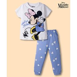 Babyhug Disney Single Jersey Knit Full Sleeves T-Shirt & Pyjama Night Suit With Minnie Mouse Graphic - White