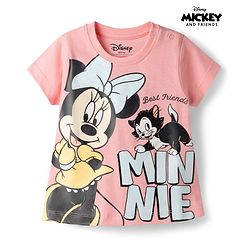 Babyhug Disney Single Jersey Knit Half Sleeves T-Shirts with Minnie Mouse Print - Pink