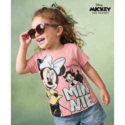 Babyhug Disney Single Jersey Knit Half Sleeves T-Shirts with Minnie Mouse Print - Pink
