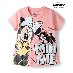 Babyhug Disney Single Jersey Knit Half Sleeves T-Shirts with Minnie Mouse Print - Pink