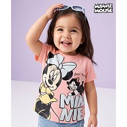 Babyhug Disney Single Jersey Knit Half Sleeves T-Shirts with Minnie Mouse Print - Pink