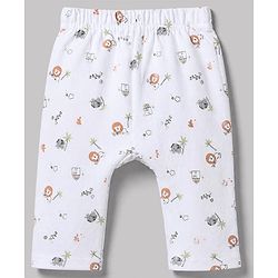 Babyhug 100% Cotton Interlock Knit Full Sleeves Animal Printed Onesies with Leggings & Cap Mittens and Booties - White