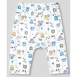 Babyhug 100% Cotton Interlock Knit Full Sleeves Teddy Bear Printed Onesies with Leggings & Cap Mittens and Booties - White