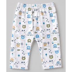 Babyhug 100% Cotton Interlock Knit Full Sleeves Teddy Bear Printed Onesies with Leggings & Cap Mittens and Booties - White