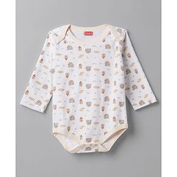Babyhug 100% Cotton Interlock Knit Full Sleeves Striped Onesies with Bear Applique Pack of 3 - White
