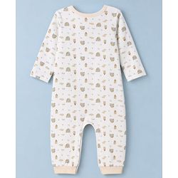 Babyhug 100% Cotton Interlock Knit Full Sleeves Rompers With House Print & Teddy Bear Patch Pack of 2 - White & Beige