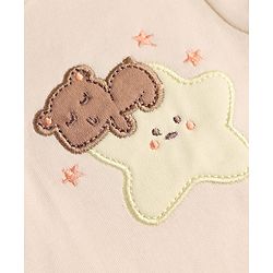 Babyhug 100% Cotton Interlock Knit Full Sleeves Rompers With House Print & Teddy Bear Patch Pack of 2 - White & Beige