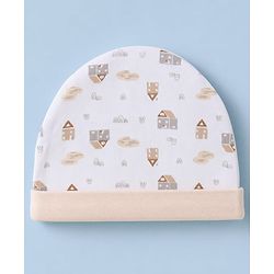 Babyhug 100% Cotton Knit Full Sleeves House Printed Onesie With Leggings & Cap Mittens & Booties Set - White & Beige