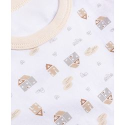 Babyhug 100% Cotton Knit Full Sleeves House Printed Onesie With Leggings & Cap Mittens & Booties Set - White & Beige