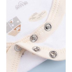 Babyhug 100% Cotton Knit Full Sleeves House Printed Onesie With Leggings & Cap Mittens & Booties Set - White & Beige