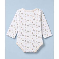 Babyhug 100% Cotton Knit Full Sleeves House Printed Onesie With Leggings & Cap Mittens & Booties Set - White & Beige