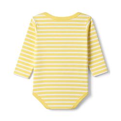 Babyhug 100% Cotton Interlock Knit Full Sleeves Striped Onesies With Teddy Bear Print & Applique Pack of 3 - White, Light Blue& Yellow