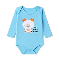 Babyhug 100% Cotton Interlock Knit Full Sleeves Striped Onesies With Teddy Bear Print & Applique Pack of 3 - White, Light Blue& Yellow