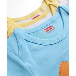 Babyhug 100% Cotton Interlock Knit Full Sleeves Striped Onesies With Teddy Bear Print & Applique Pack of 3 - White, Light Blue& Yellow