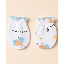 Babyhug 100% Cotton Interlock Knit Full Sleeves Animal Printed Onesies with Leggings & Cap Mittens and Booties - Light Blue
