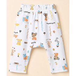 Babyhug 100% Cotton Interlock Knit Full Sleeves Animal Printed Onesies with Leggings & Cap Mittens and Booties - Light Blue