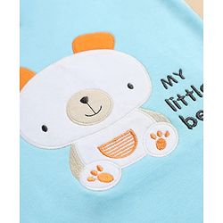 Babyhug 100% Cotton Interlock Knit Full Sleeves Animal Printed Onesies with Leggings & Cap Mittens and Booties - Light Blue