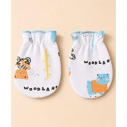 Babyhug 100% Cotton Interlock Knit Full Sleeves Animal Printed Onesies with Leggings & Cap Mittens and Booties - Light Blue