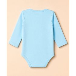 Babyhug 100% Cotton Interlock Knit Full Sleeves Animal Printed Onesies with Leggings & Cap Mittens and Booties - Light Blue