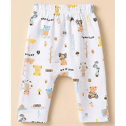 Babyhug 100% Cotton Interlock Knit Full Sleeves Animal Printed Onesies with Leggings & Cap Mittens and Booties - Light Blue