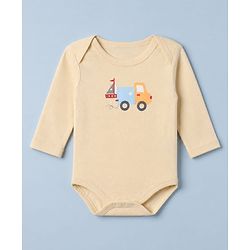 Babyhug 100% Cotton Interlock Knit Onesies With Full Sleeves and Truck Print Pack of 3 - Beige