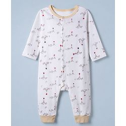 Babyhug 100% Cotton Interlock Knit Full Sleeves Rompers with Eiffel Tower Boat Print & Checks Pack of 2 - White & Cream