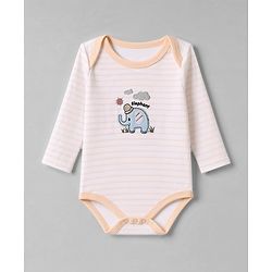 Babyhug 100% Cotton Interlock Knit Full Sleeves Onesies With House Print & Animal Patch Pack of 3 - White, Orange & Light Green