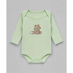 Babyhug 100% Cotton Interlock Knit Full Sleeves Onesies With House Print & Animal Patch Pack of 3 - White, Orange & Light Green