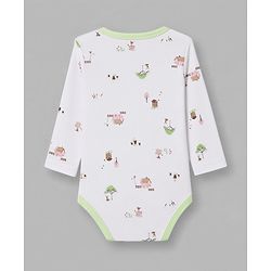 Babyhug 100% Cotton Interlock Knit Full Sleeves Onesies With House Print & Animal Patch Pack of 3 - White, Orange & Light Green