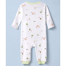 Babyhug 100% Cotton Knit Full Sleeves Striped & House Printed Rompers Pack Of 2 - White & Peach