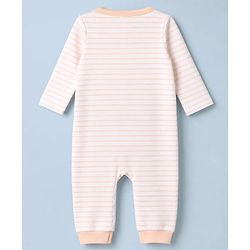 Babyhug 100% Cotton Knit Full Sleeves Striped & House Printed Rompers Pack Of 2 - White & Peach