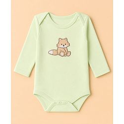 Babyhug 100% Cotton Interlock Knit Full Sleeves Fox Printed Onesies with Leggings & Cap Mittens and Booties - Light Green