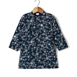 Babyhug Georgette Woven Full Sleeves Floral Embroidered Kurta & Pyjama Set - Navy Blue
