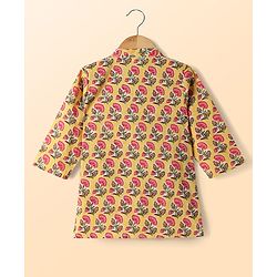 Babyhug Cambric Woven Full Sleeves Kurta Dhoti Set with Floral Print - Yellow