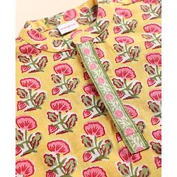 Babyhug Cambric Woven Full Sleeves Kurta Dhoti Set with Floral Print - Yellow