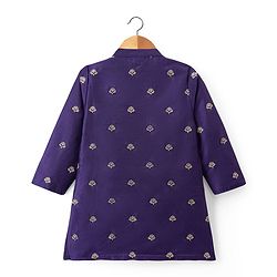 Babyhug Cotton Blend Woven Full Sleeves Kurta Dhoti Set with Floral Embroidery - Purple