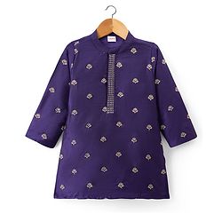 Babyhug Cotton Blend Woven Full Sleeves Kurta Dhoti Set with Floral Embroidery - Purple